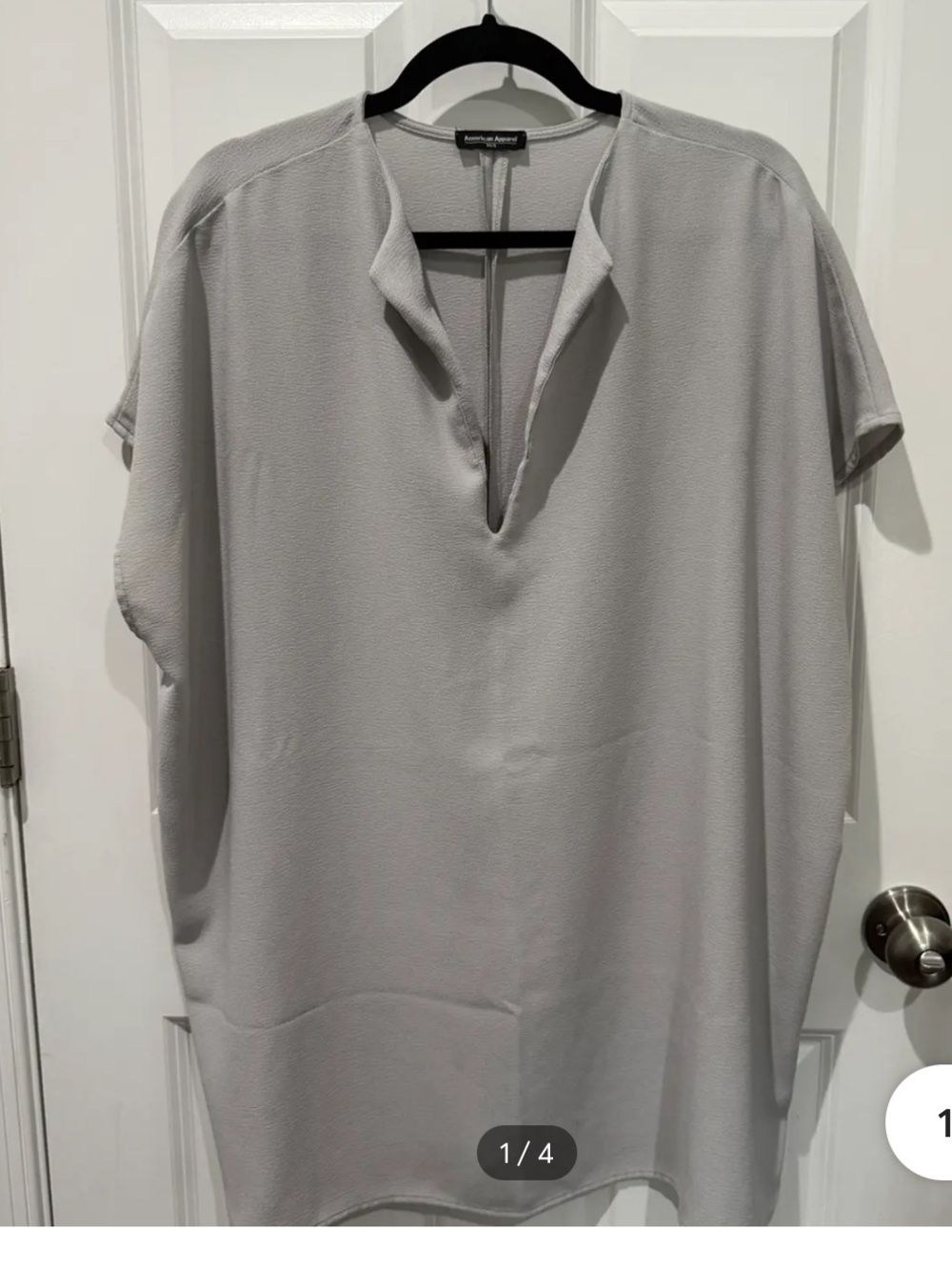 American Apparel Light Gray Loose V-Neck Mini Dress shirt blouse M/L